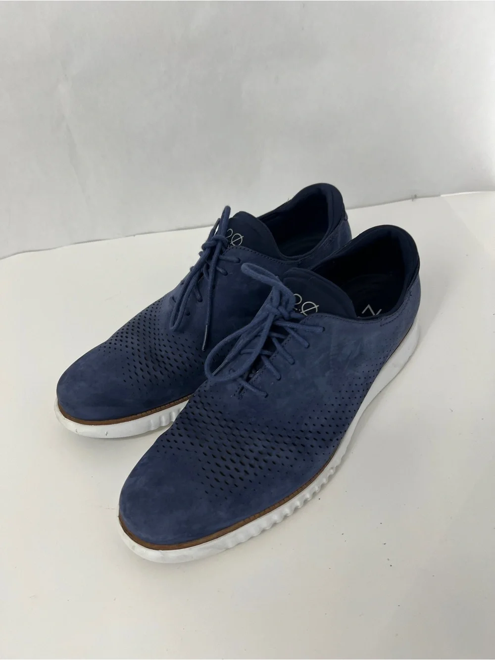 Cole Haan zero grand Navy Suede Perforated Lace-Up Oxfords